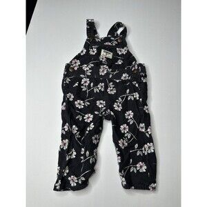 Oshkosh black floral daisy corduroy bib overall vestbak 6 months